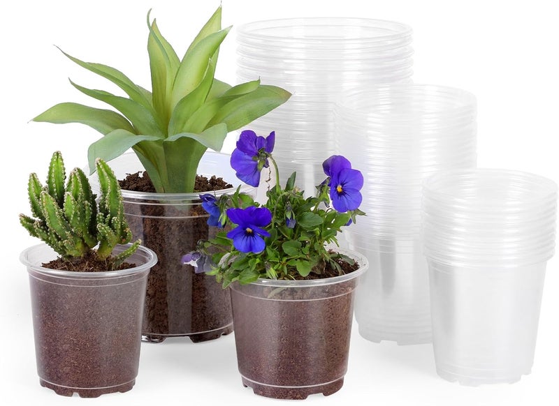 JERIA 30 Pack 5/4/3.5 Inch Clear Nursery Pots with Drainage Holes, Clear Plant Pot for Planting, Transparent Plastic Plant Pots,Durable Seed Starting Pot for Succulents - Image 1